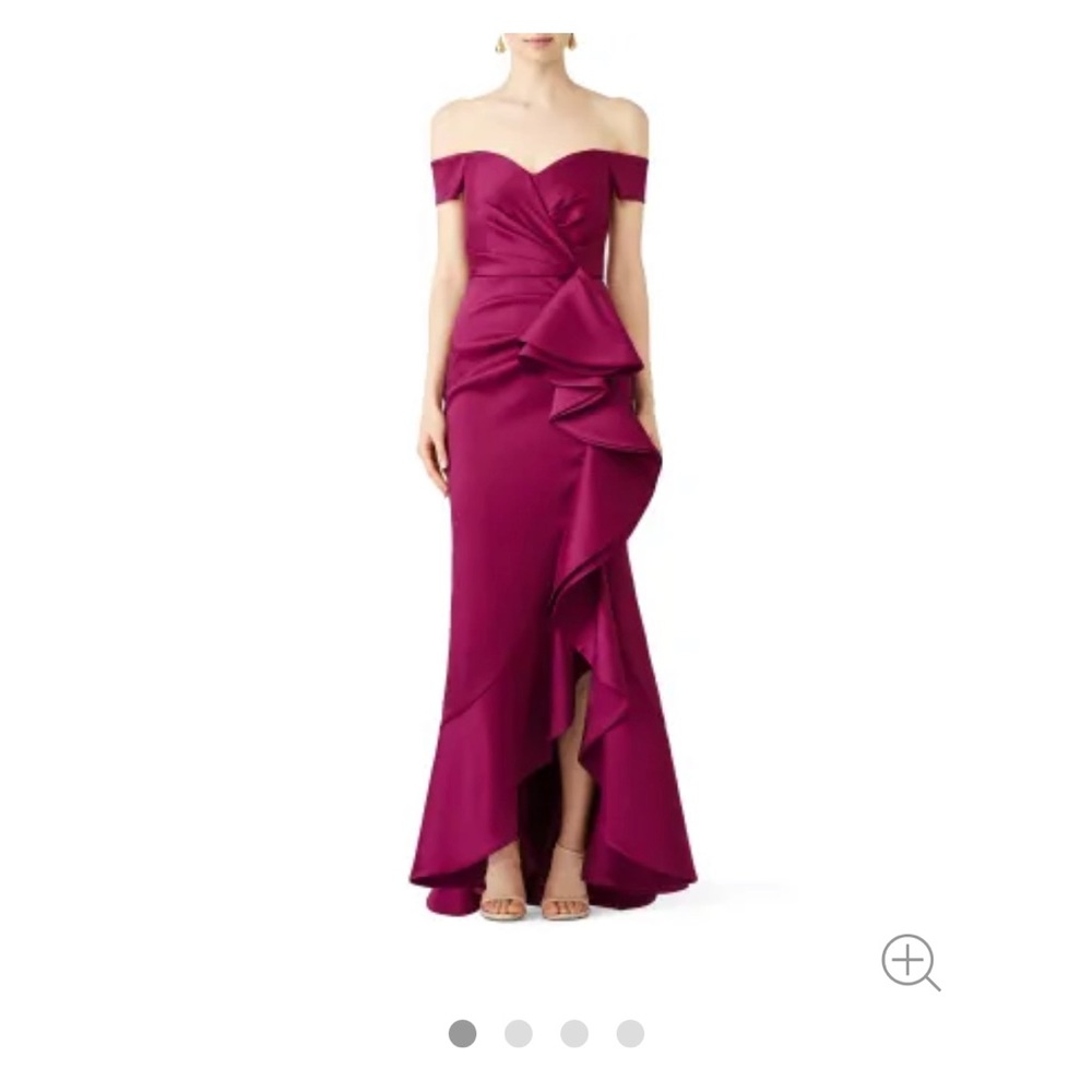 Badgley Mischka Sangria Ruffle Gown